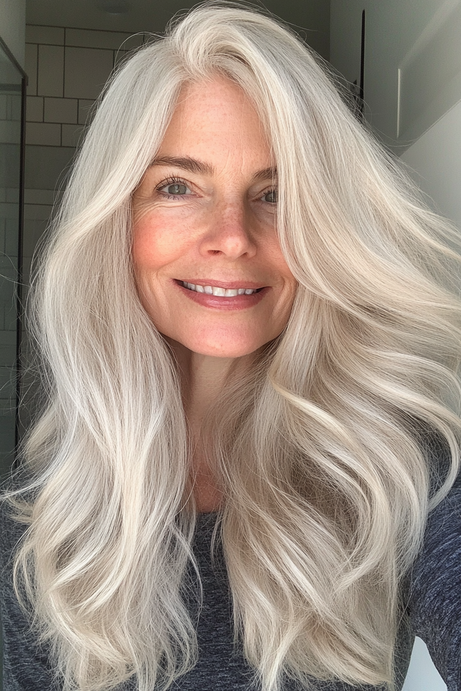 22. Strawberry Blonde with Beach Waves (Long Haircuts For Older Women) - Long Haircuts For Older Women