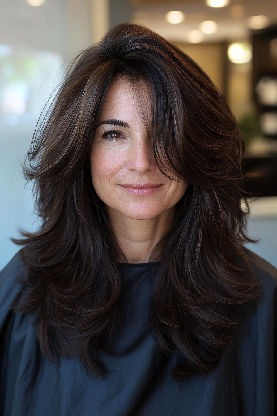 25. Dark Brown with Choppy Layers (Long Haircuts For Older Women) - Long Haircuts For Older Women