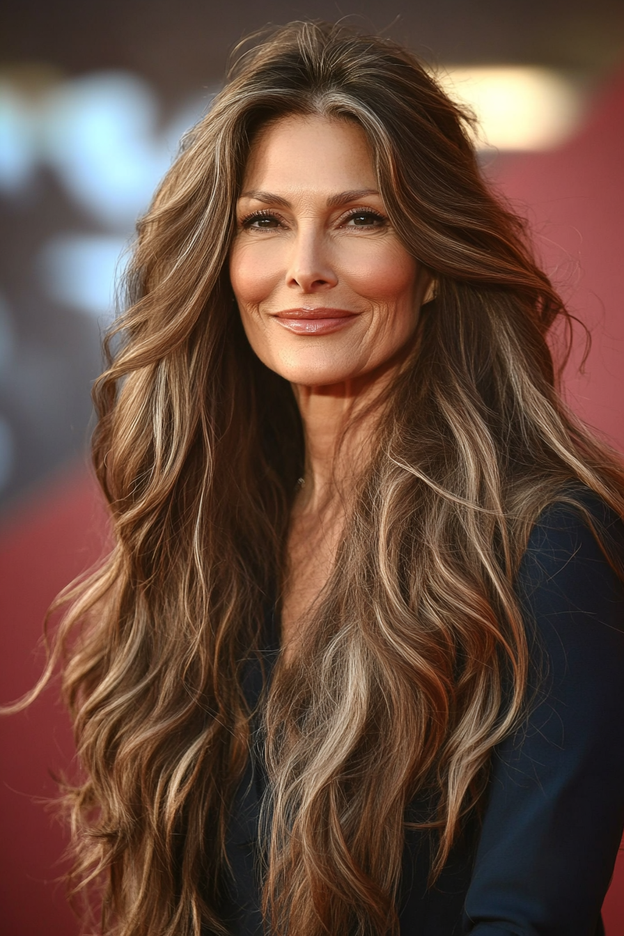 26. Rich Walnut with Gentle Waves (Long Haircuts For Older Women) - Long Haircuts For Older Women