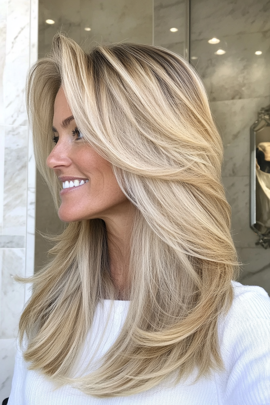 27. Blonde with Feathered Layers (Long Haircuts For Older Women) - Long Haircuts For Older Women