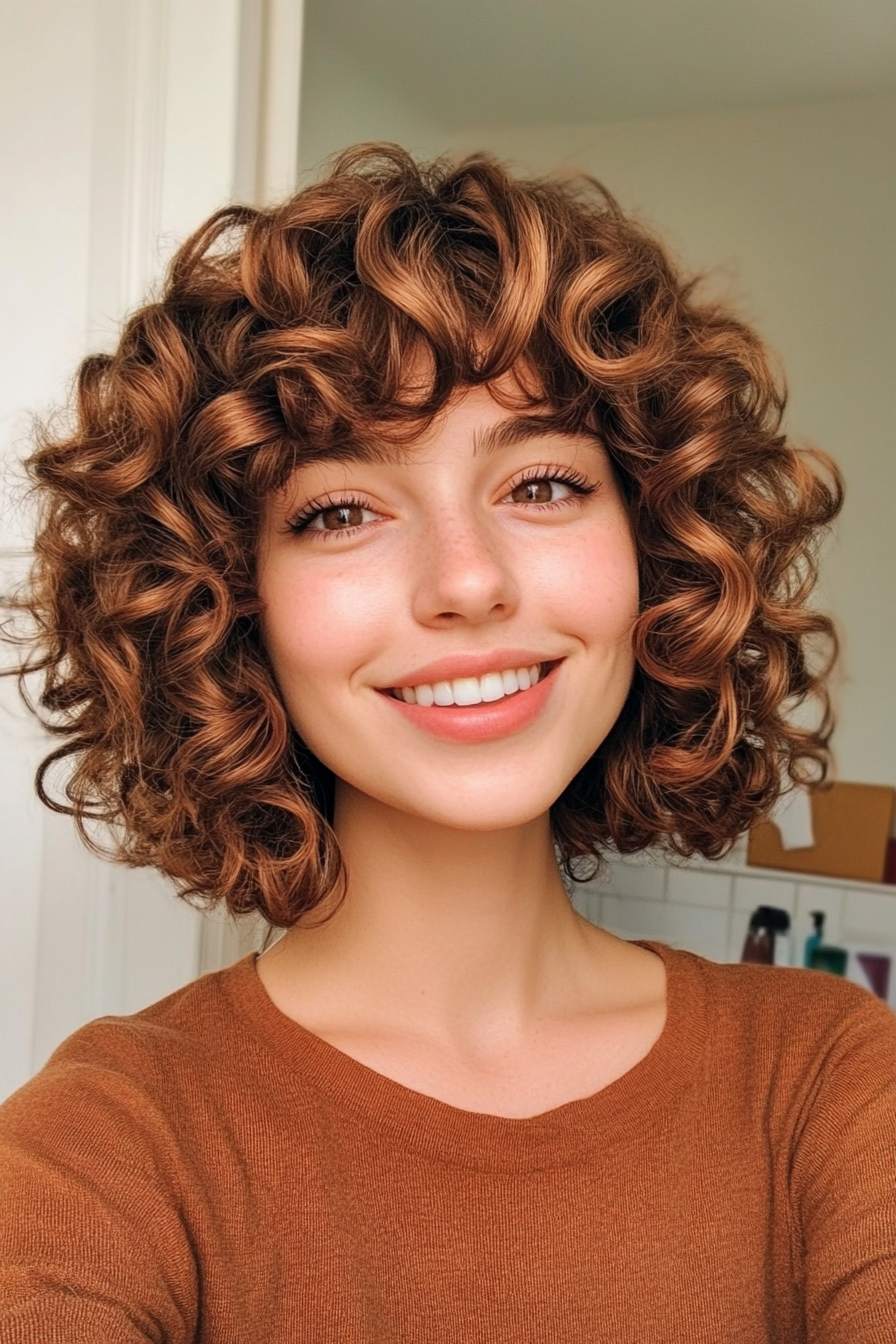 1. Classic Curly Bob with Curtain Bangs (Curly Hairstyles With Fringe) - Curly Hairstyles With Fringe