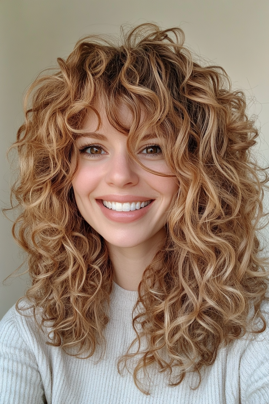 2. Layered Curly Shag with Wispy Fringe (Curly Hairstyles With Fringe) - Curly Hairstyles With Fringe