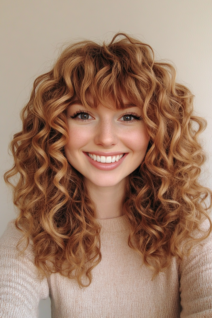 5. Textured Curls with Micro Bangs (Curly Hairstyles With Fringe) - Curly Hairstyles With Fringe