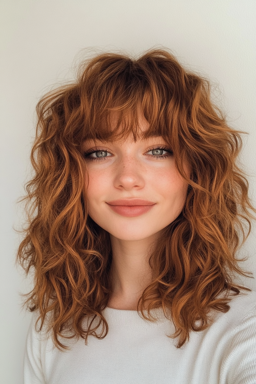 6. Curly Lob with Choppy Fringe (Curly Hairstyles With Fringe) - Curly Hairstyles With Fringe