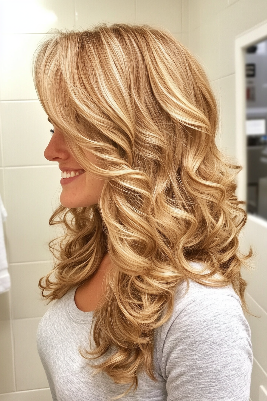 7. Loose Curly Waves with Side-Swept Fringe (Curly Hairstyles With Fringe) - Curly Hairstyles With Fringe