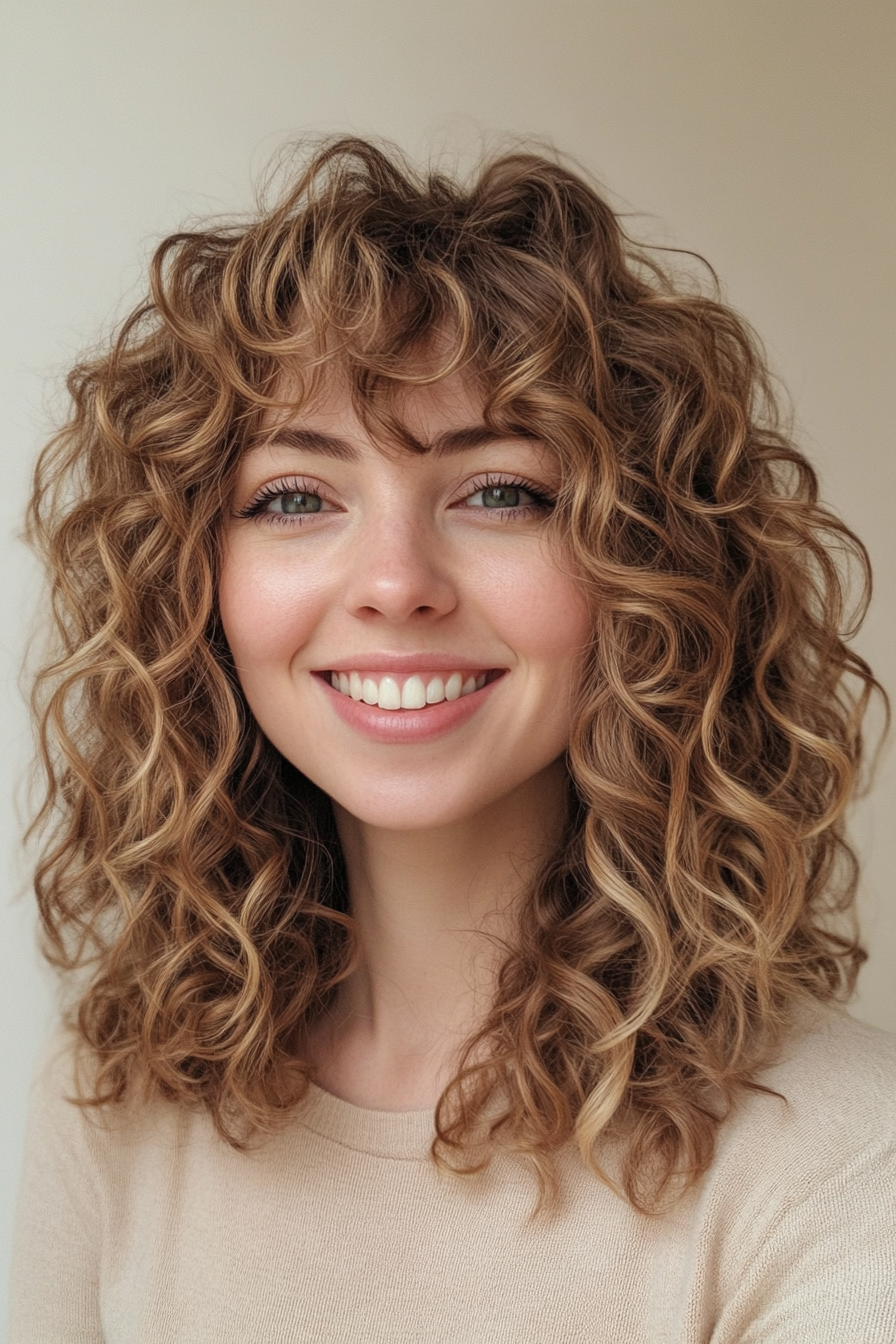 10. Curly Shag with Heavy Fringed Bangs (Curly Hairstyles With Fringe) - Curly Hairstyles With Fringe