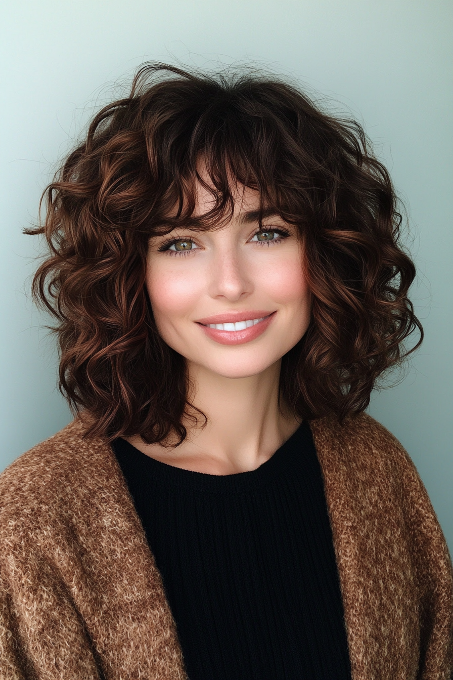 11. Tight Curls with Curled Fringe (Curly Hairstyles With Fringe) - Curly Hairstyles With Fringe