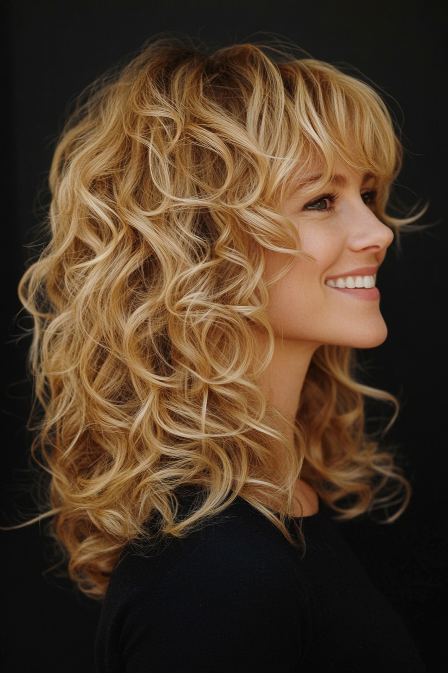 17. Curly Layers with Soft Wispy Fringe (Curly Hairstyles With Fringe) - Curly Hairstyles With Fringe