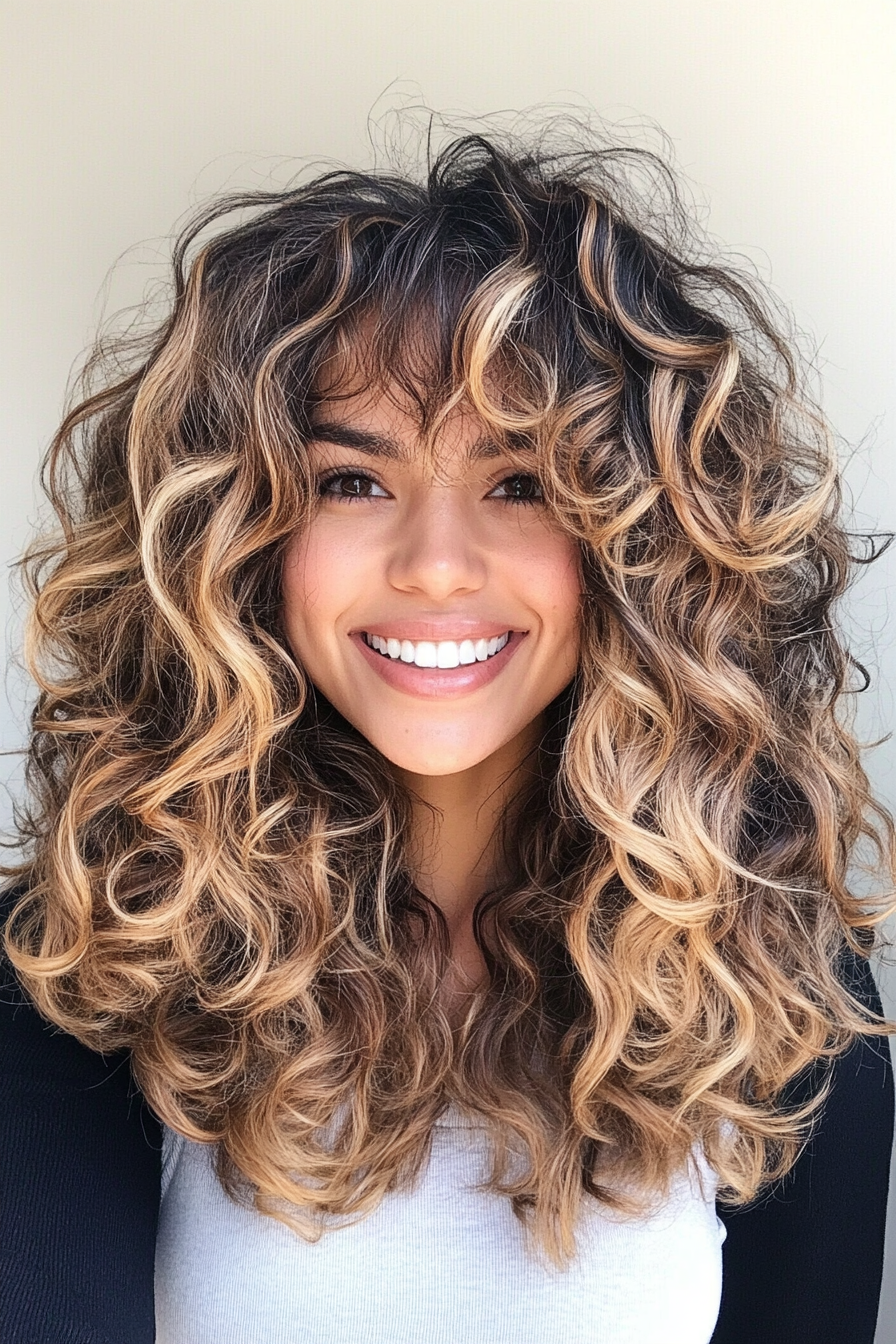 20. Voluminous Curls with Defined Fringe (Curly Hairstyles With Fringe) - Curly Hairstyles With Fringe