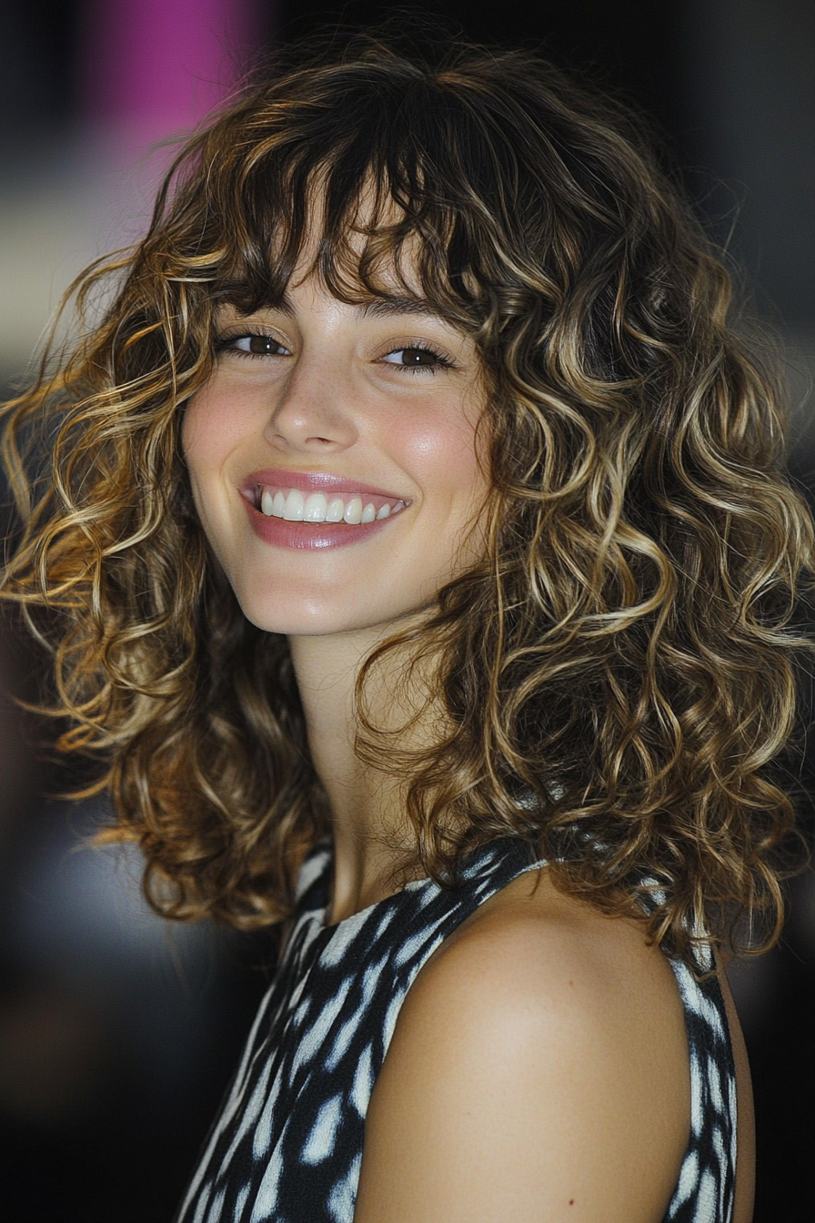 22. Loose Curls with Curled Side Bangs (Curly Hairstyles With Fringe) - Curly Hairstyles With Fringe