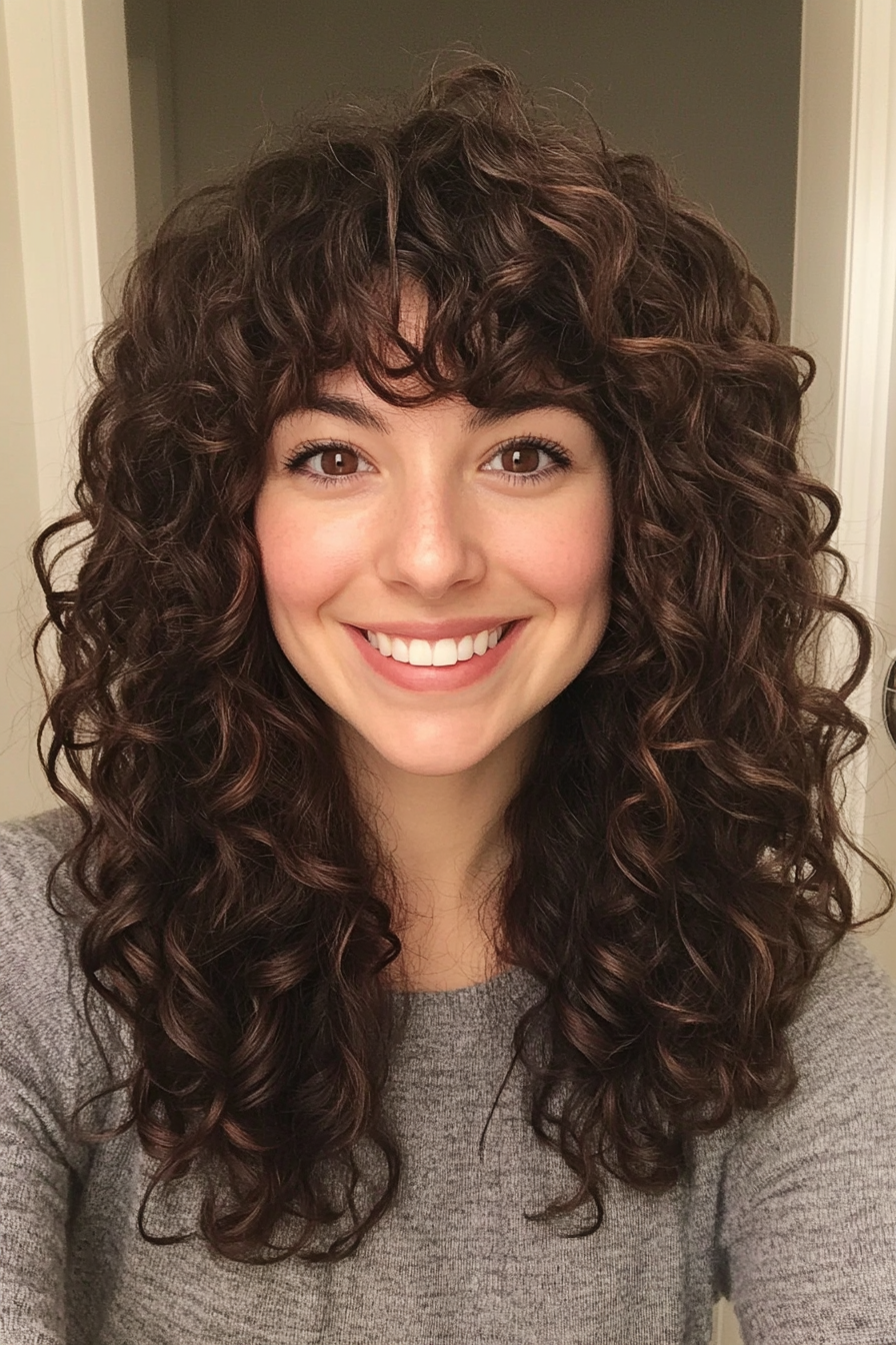 26. Curly Shag with Curled Fringe Ends (Curly Hairstyles With Fringe) - Curly Hairstyles With Fringe