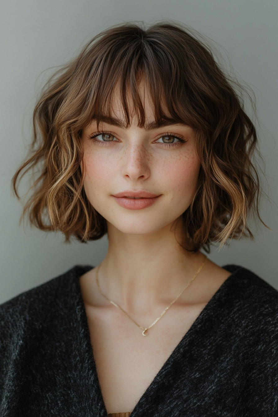 4. Textured Bob with Fringed Bangs (Medium Bob Hairstyles) - Medium Bob Hairstyles