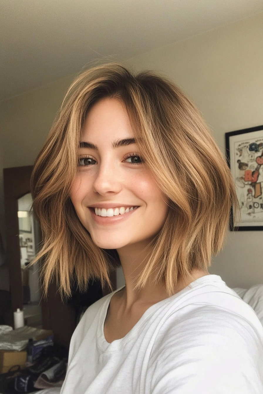 5. Lob with Feathered Ends (Medium Bob Hairstyles) - Medium Bob Hairstyles