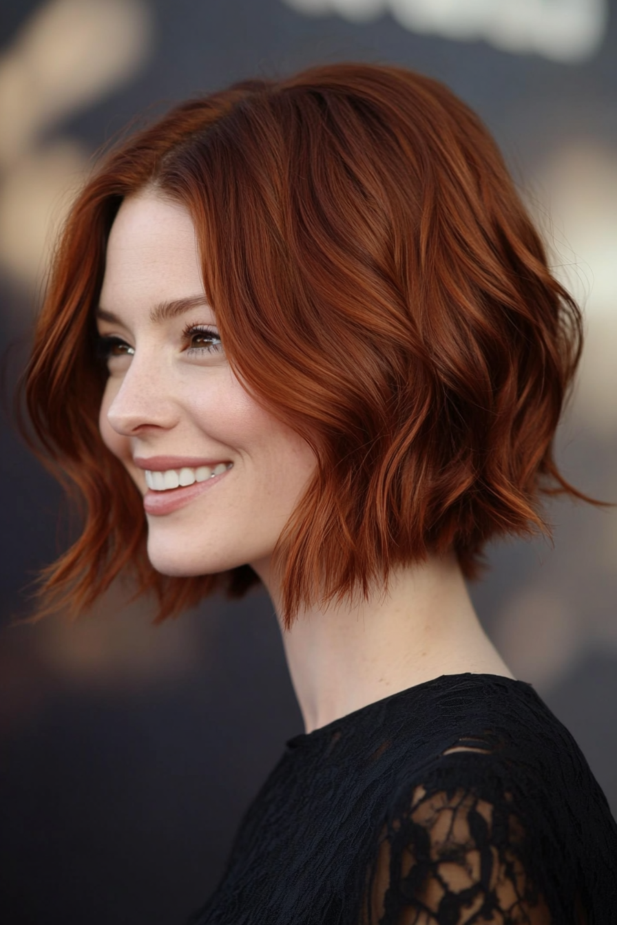 7. Asymmetrical Bob with Waves (Medium Bob Hairstyles) - Medium Bob Hairstyles