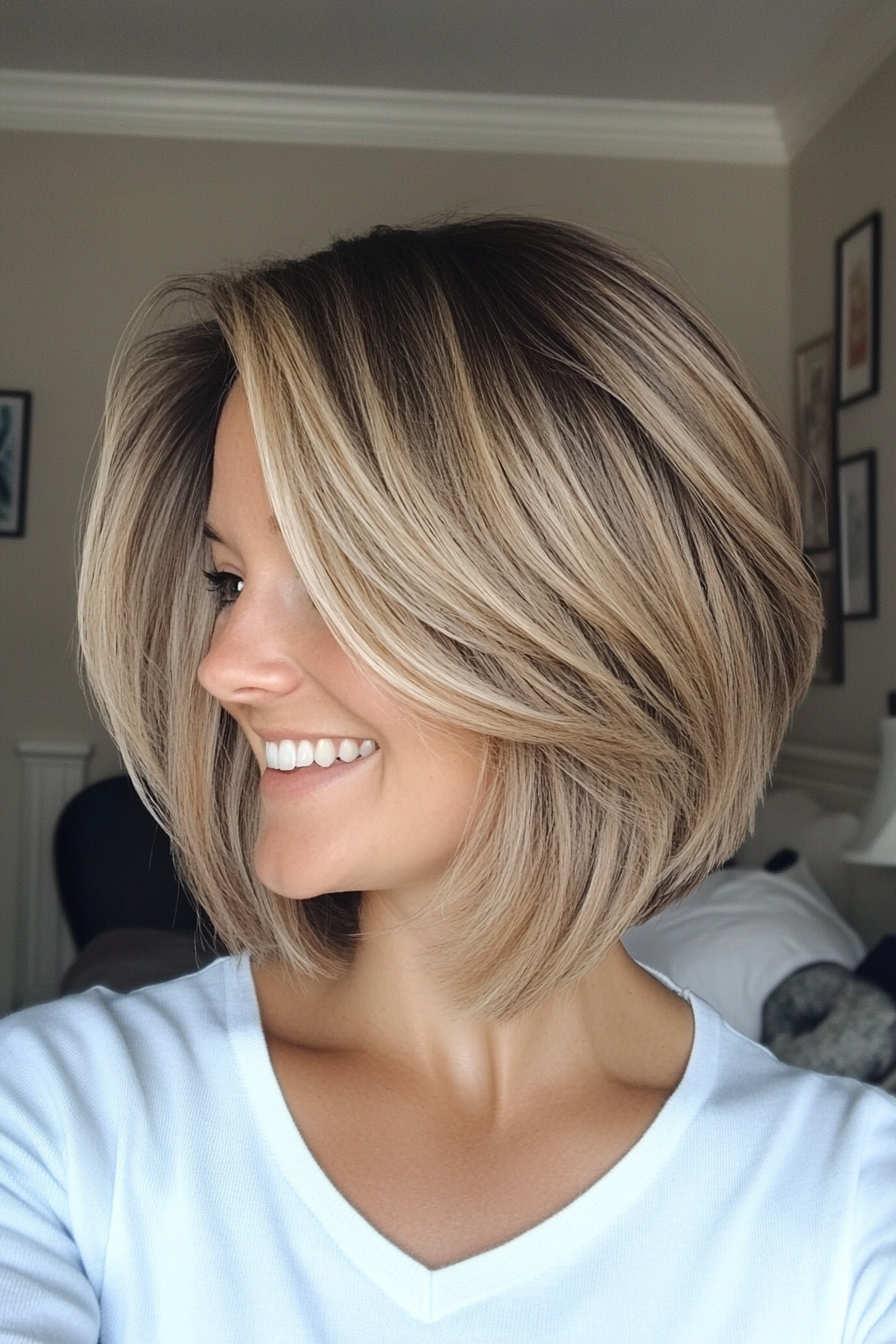 13. Modern Layered Bob (Medium Bob Hairstyles) - Medium Bob Hairstyles
