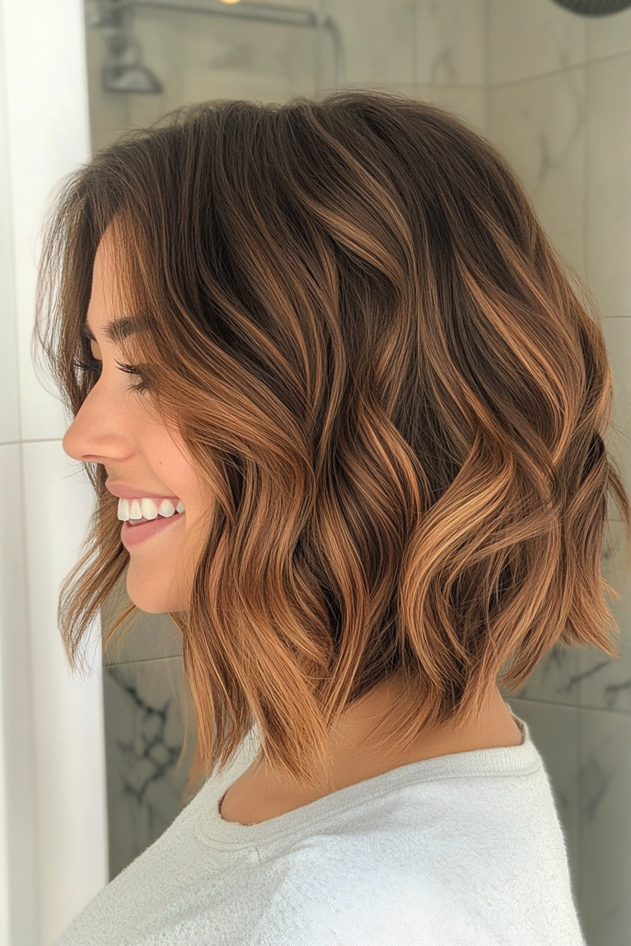 14. Wavy Bob with Dimensional Highlights (Medium Bob Hairstyles) - Medium Bob Hairstyles