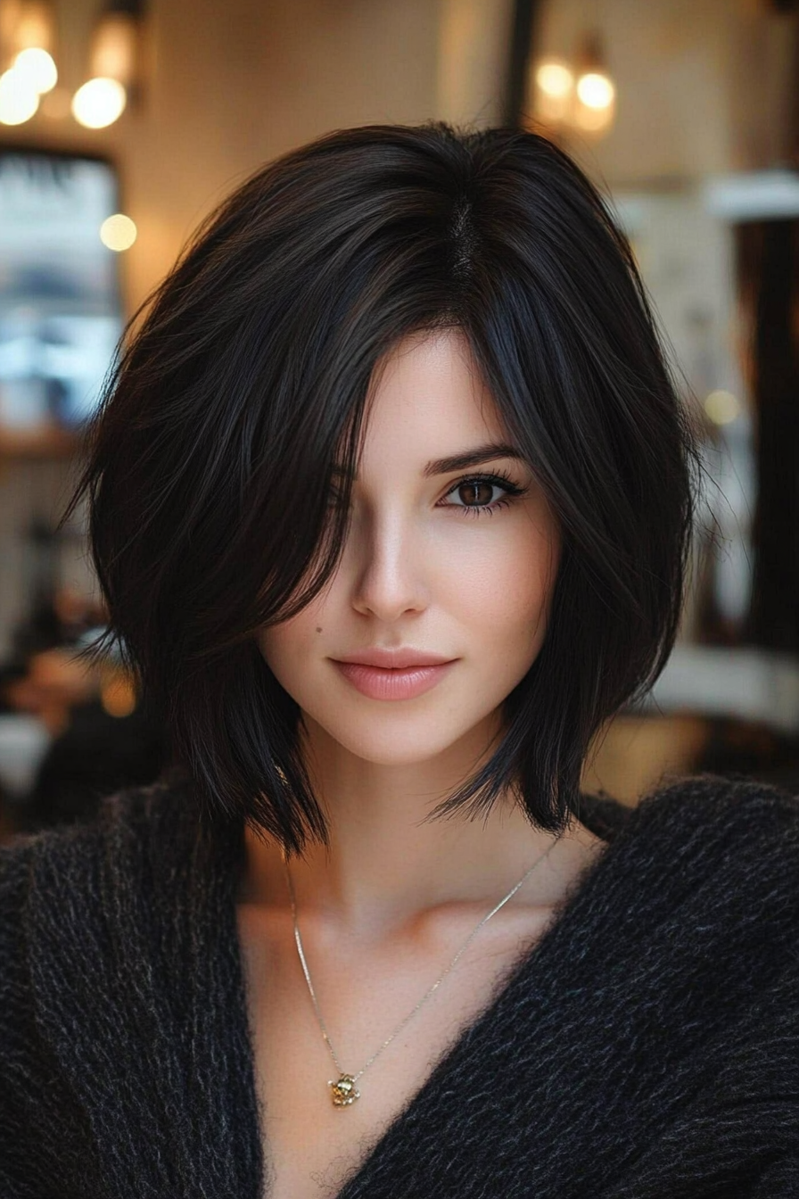 15. Bob with Side Swept Bangs (Medium Bob Hairstyles) - Medium Bob Hairstyles