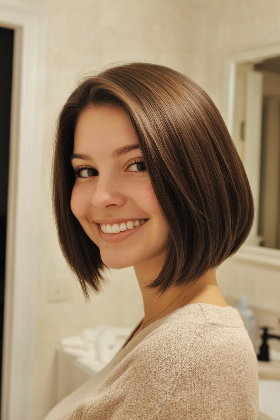 17. Sleek Blunt Bob with Dark Highlights (Medium Bob Hairstyles) - Medium Bob Hairstyles