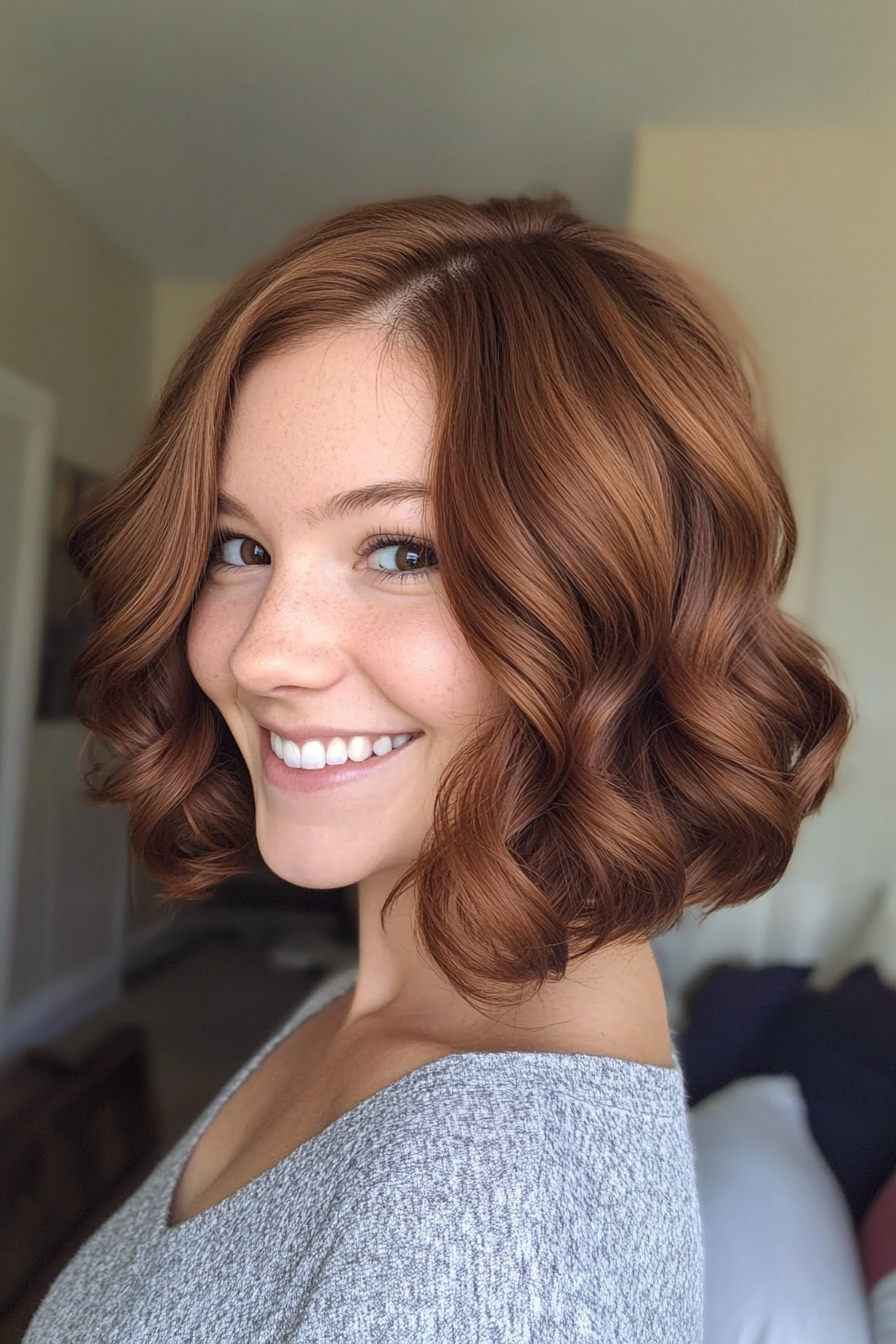 18. Softly Curled Bob with Side Part (Medium Bob Hairstyles) - Medium Bob Hairstyles