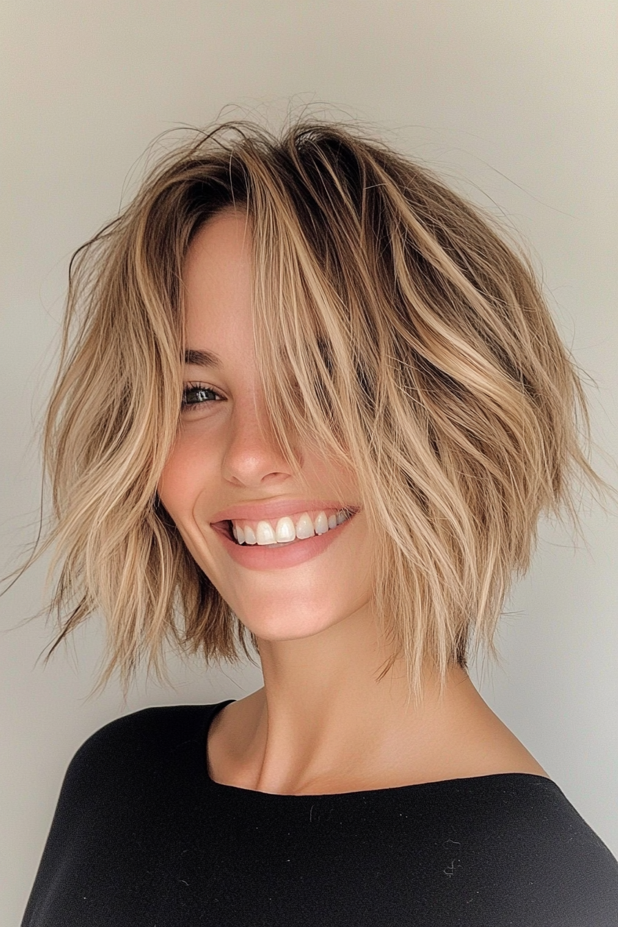 19. Shaggy Bob with Tousled Texture (Medium Bob Hairstyles) - Medium Bob Hairstyles