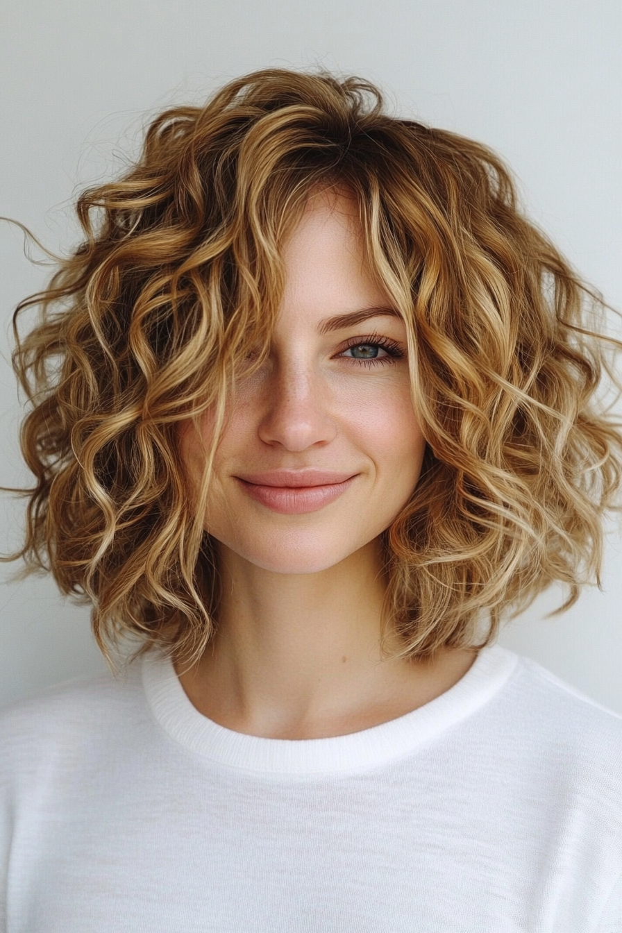 20. Curly Bob with Defined Layers (Medium Bob Hairstyles) - Medium Bob Hairstyles