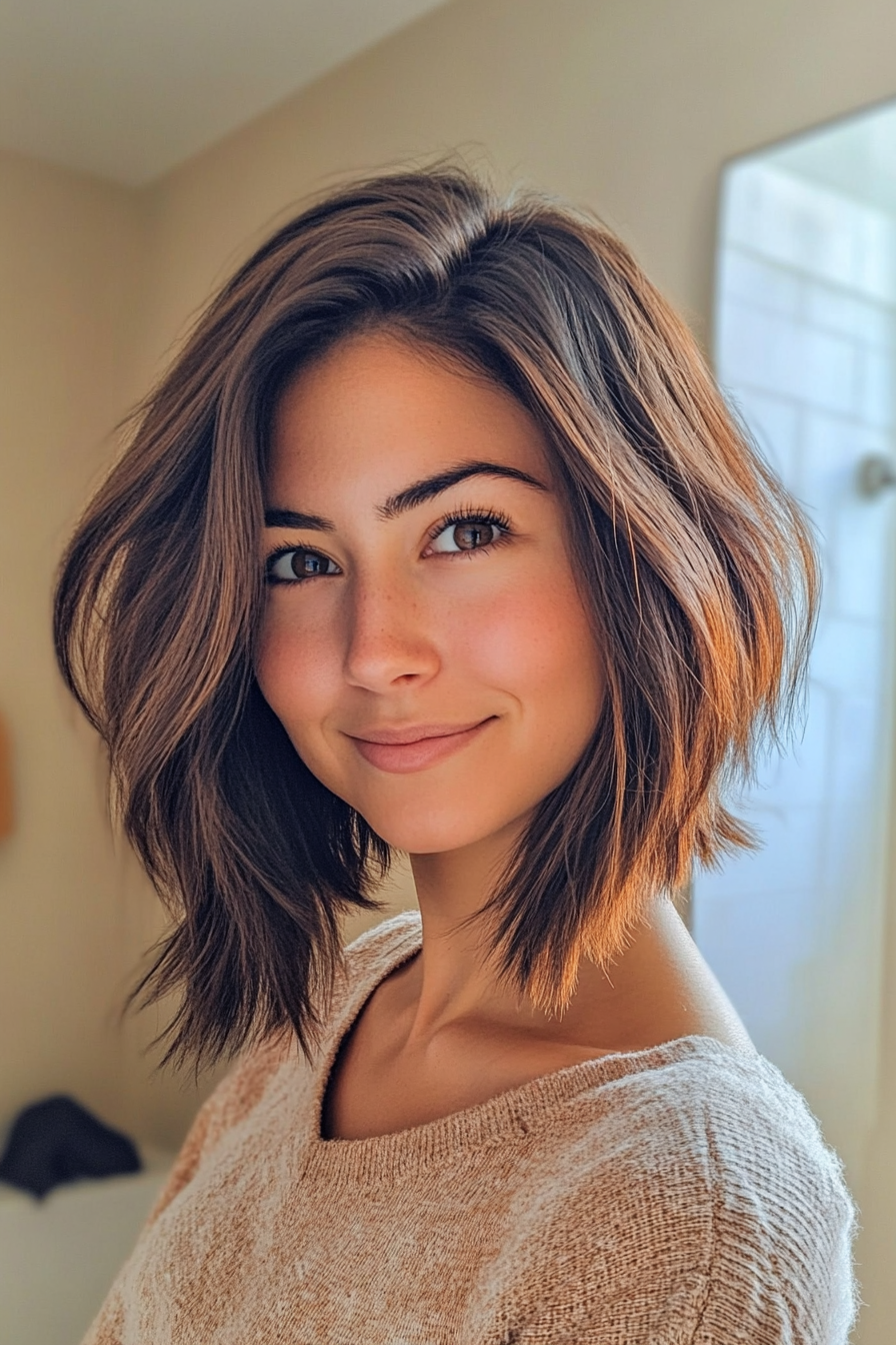 23. Textured Lob with Natural Highlights (Medium Bob Hairstyles) - Medium Bob Hairstyles