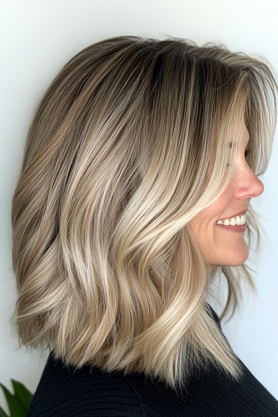 2. Textured Lob - Dark Blonde (Haircuts For Women Over 50 With Thin Hair) - Haircuts For Women Over 50 With Thin Hair
