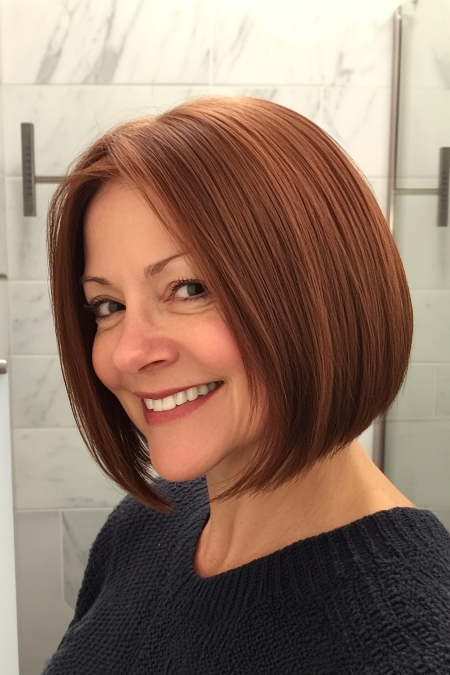 4. Blunt Cut Bob - Chestnut Brown (Haircuts For Women Over 50 With Thin Hair) - Haircuts For Women Over 50 With Thin Hair