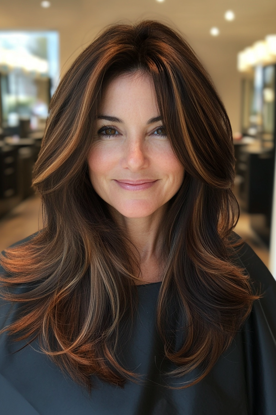 5. Long Layers - Dark Brown (Haircuts For Women Over 50 With Thin Hair) - Haircuts For Women Over 50 With Thin Hair