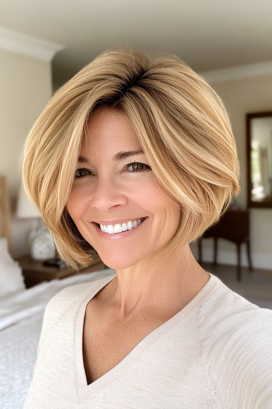 6. Side-Parted Bob - Golden Blonde (Haircuts For Women Over 50 With Thin Hair) - Haircuts For Women Over 50 With Thin Hair