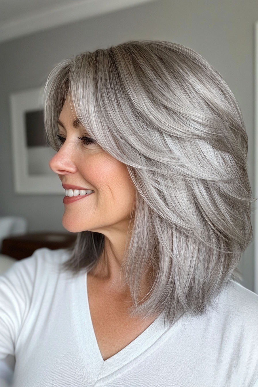 11. Modern Shag - Silver (Haircuts For Women Over 50 With Thin Hair) - Haircuts For Women Over 50 With Thin Hair