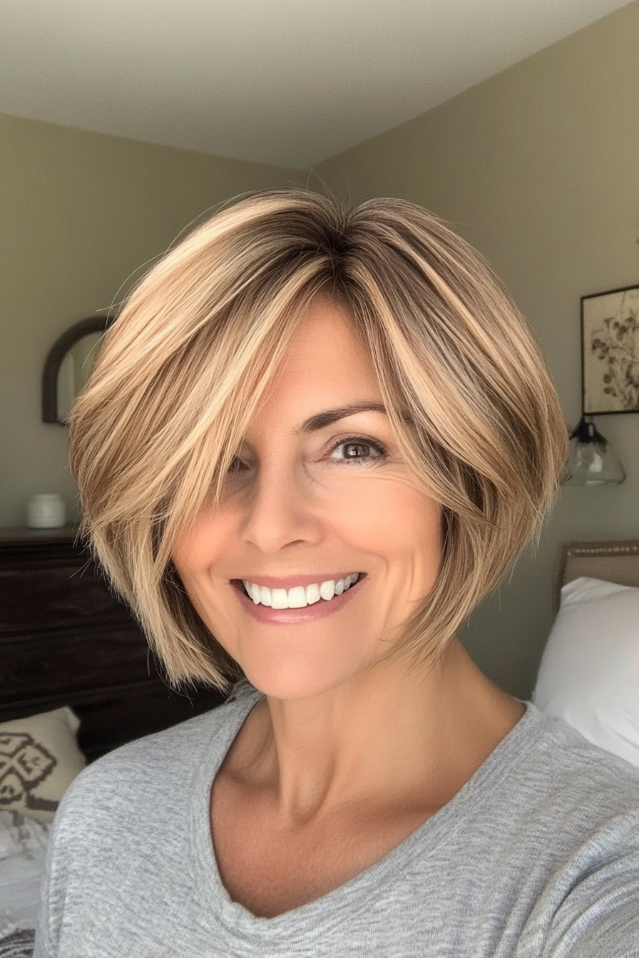 12. Short and Choppy Bob - Honey Blonde (Haircuts For Women Over 50 With Thin Hair) - Haircuts For Women Over 50 With Thin Hair