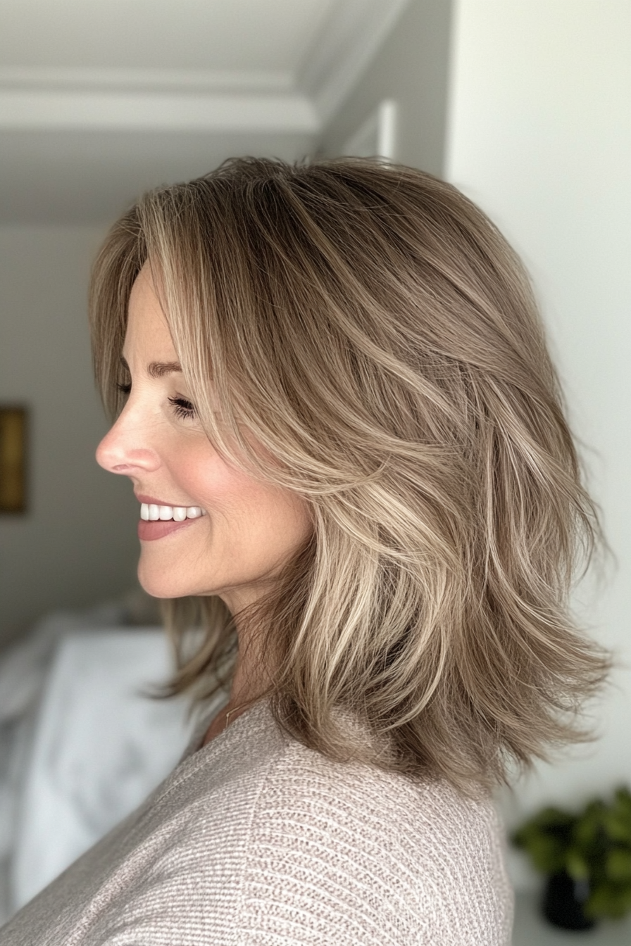14. Textured Lob - Light Brown (Haircuts For Women Over 50 With Thin Hair) - Haircuts For Women Over 50 With Thin Hair