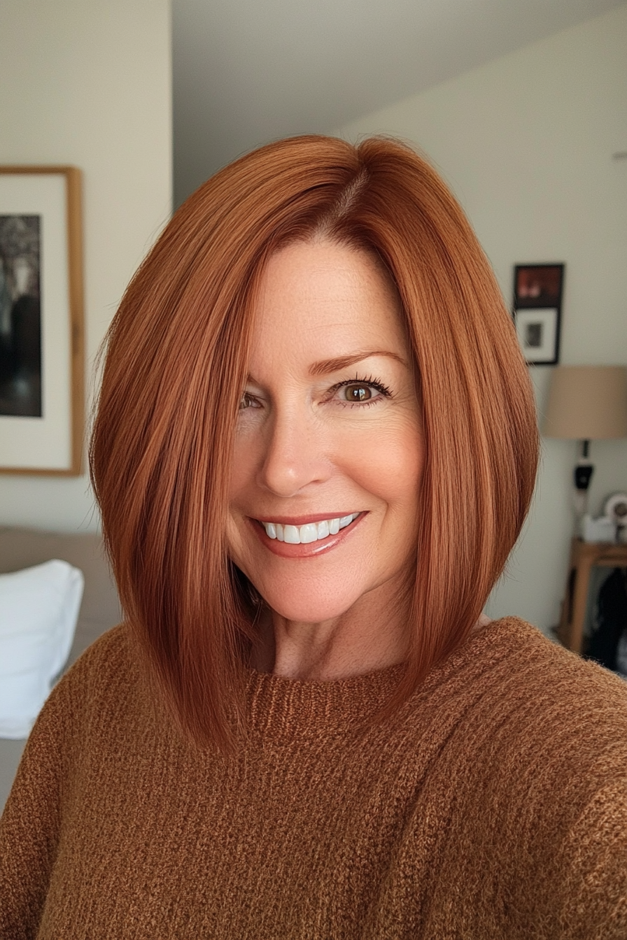 16. Blunt Lob - Auburn (Haircuts For Women Over 50 With Thin Hair) - Haircuts For Women Over 50 With Thin Hair