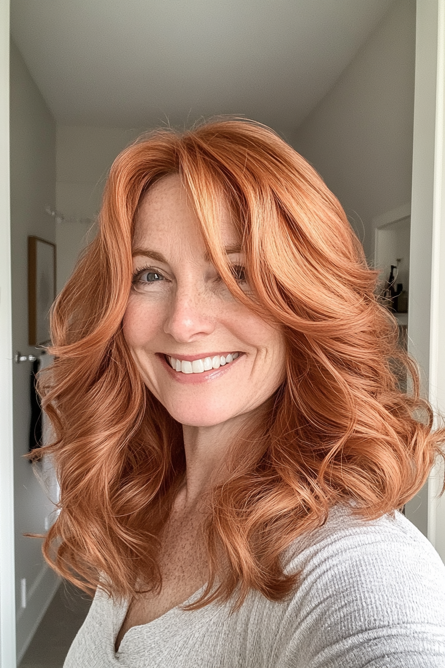 19. Voluminous Curls - Light Red (Haircuts For Women Over 50 With Thin Hair) - Haircuts For Women Over 50 With Thin Hair