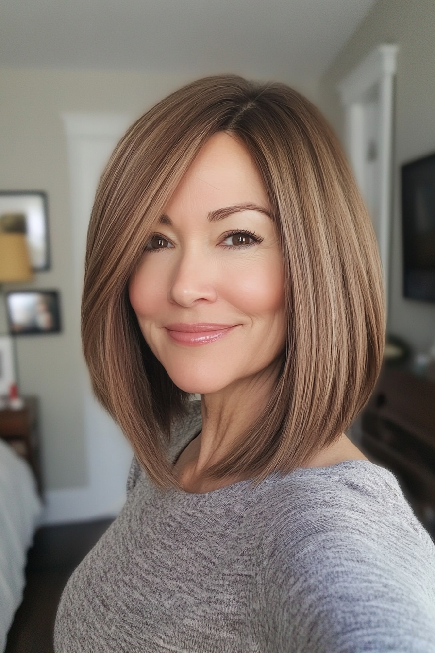 21. Straight Lob - Soft Brown (Haircuts For Women Over 50 With Thin Hair) - Haircuts For Women Over 50 With Thin Hair