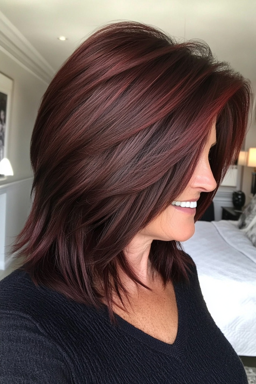 26. Choppy Layered Cut - Dark Red (Haircuts For Women Over 50 With Thin Hair) - Haircuts For Women Over 50 With Thin Hair