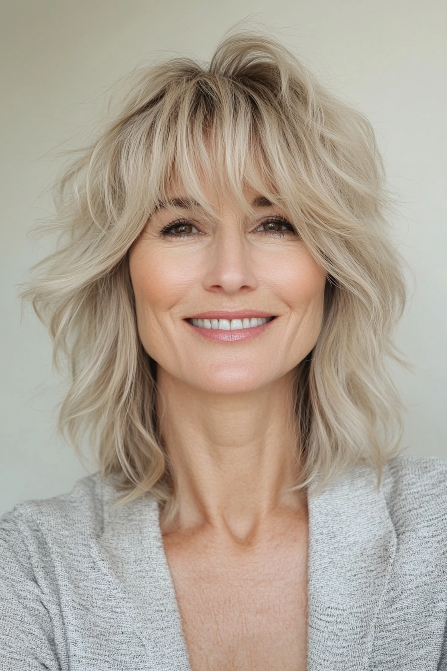 15. Light Blonde Shag with Tousled Fringe (Short Shag Haircuts With Bangs For Older Women) - Short Shag Haircuts With Bangs For Older Women