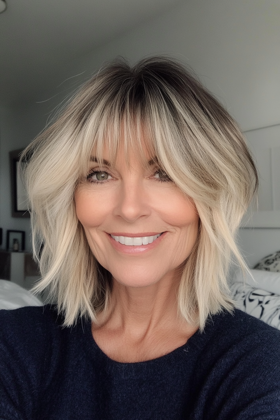 22. Blonde Ombre Shag with Fringe (Short Shag Haircuts With Bangs For Older Women) - Short Shag Haircuts With Bangs For Older Women