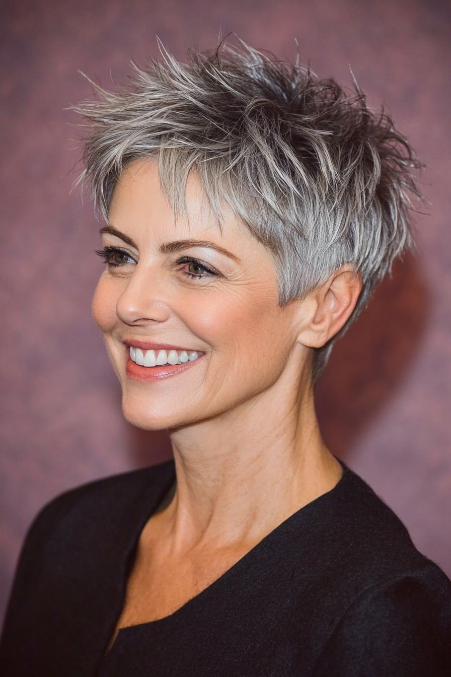 2. Textured Pixie with Silver Accents (Hairstyles For Older Women With Thin Hair) - Hairstyles For Older Women With Thin Hair