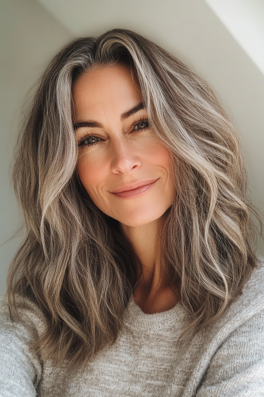 6. Wavy Lob with Ash Brown (Hairstyles For Older Women With Thin Hair) - Hairstyles For Older Women With Thin Hair