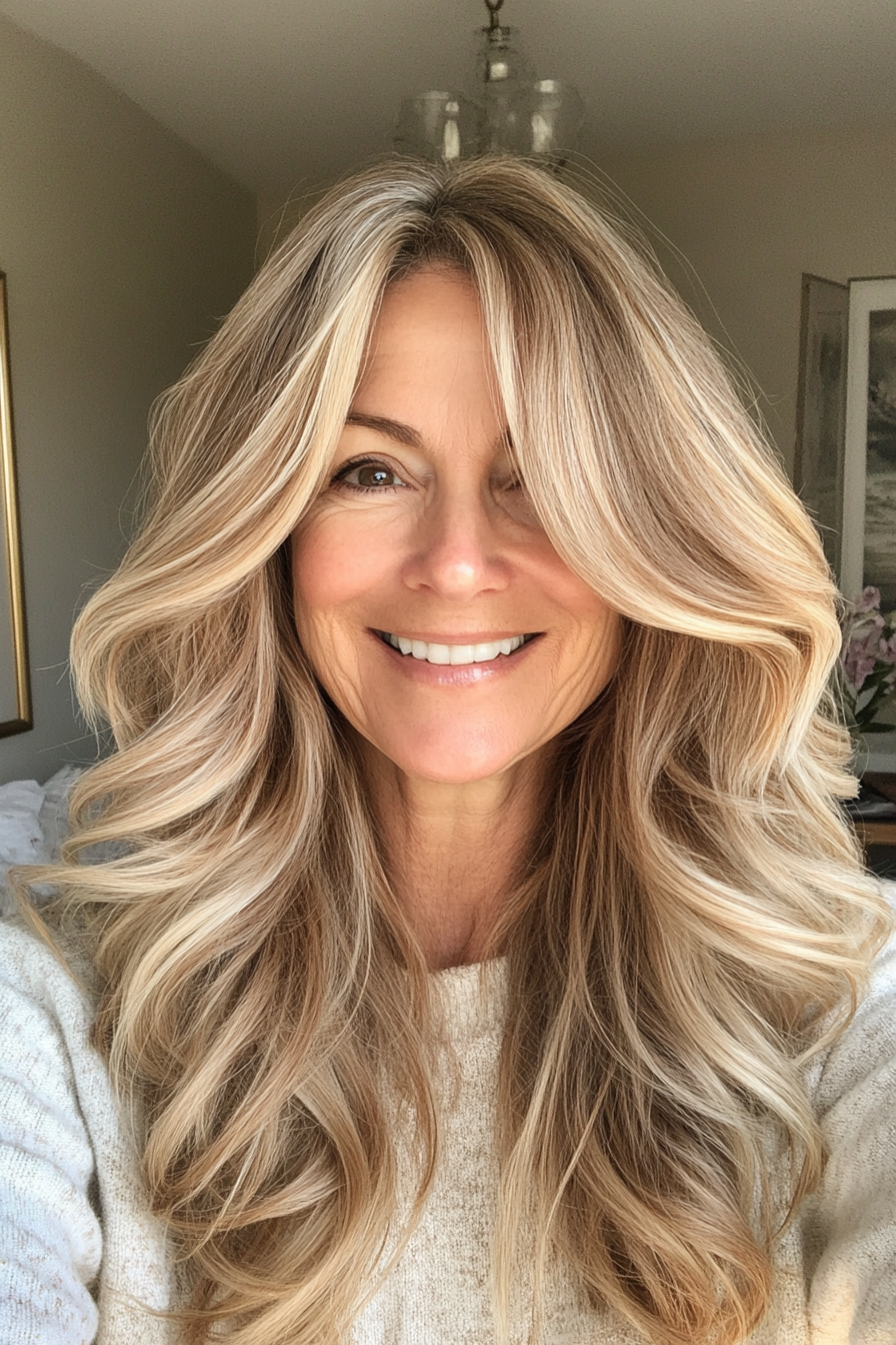 10. Tousled Beach Waves with Caramel Blonde (Hairstyles For Older Women With Thin Hair) - Hairstyles For Older Women With Thin Hair