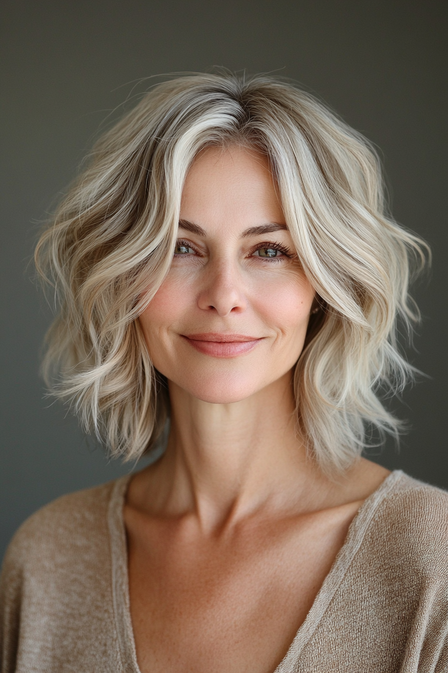 18. Tousled Bob with Ash Blonde (Hairstyles For Older Women With Thin Hair) - Hairstyles For Older Women With Thin Hair
