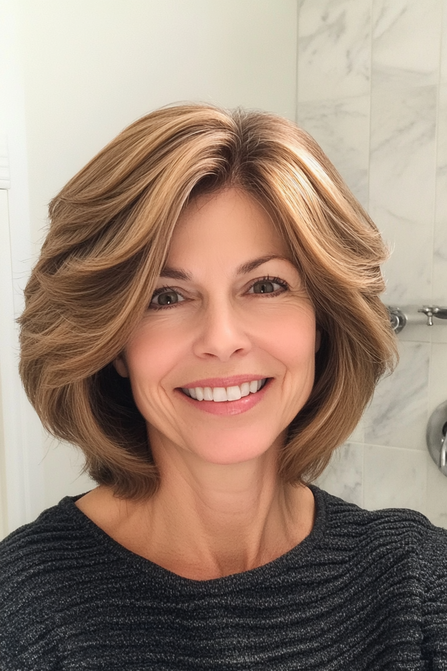 22. Layered Chin-Length Cut with Honey Brown (Hairstyles For Older Women With Thin Hair) - Hairstyles For Older Women With Thin Hair