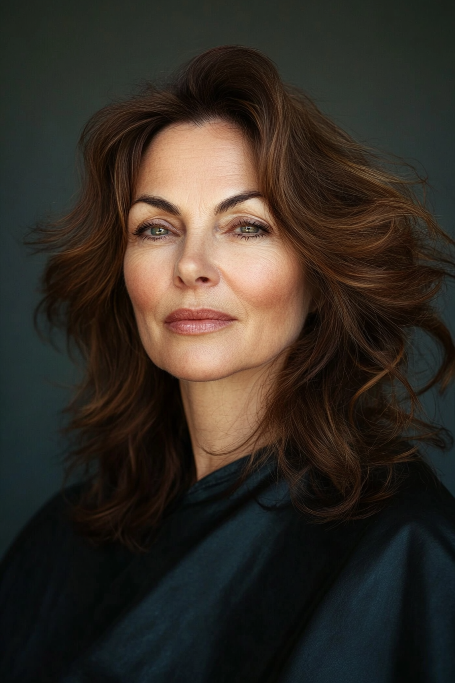 23. Loose Curls with Chestnut Brown (Hairstyles For Older Women With Thin Hair) - Hairstyles For Older Women With Thin Hair