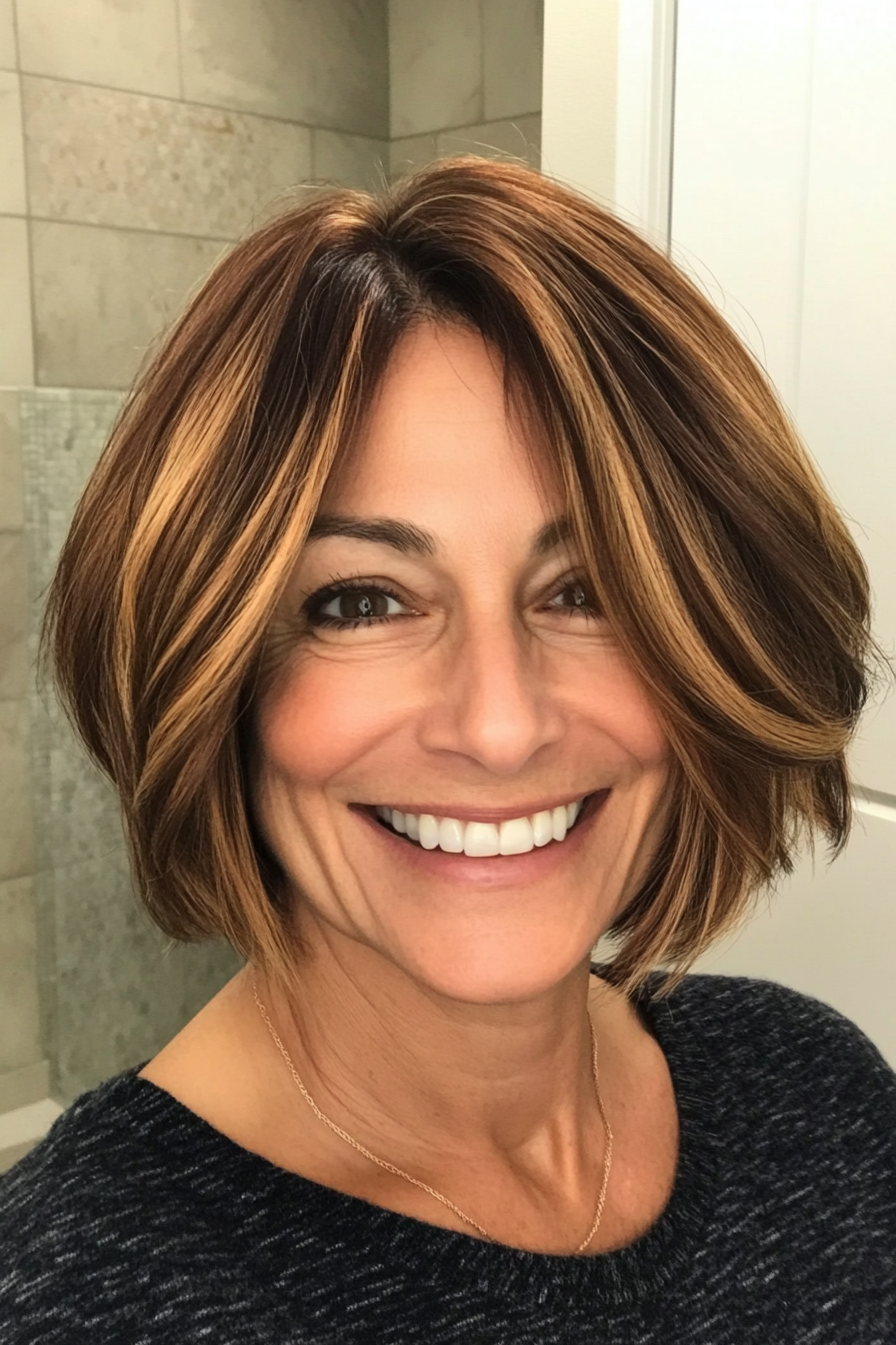 25. Textured Bob with Auburn Highlights (Hairstyles For Older Women With Thin Hair) - Hairstyles For Older Women With Thin Hair