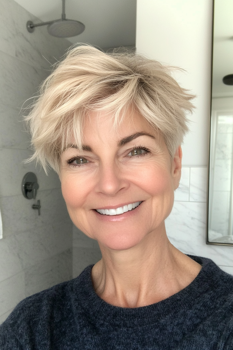 2. Textured Pixie – Light Blonde (Haircuts For Older Women With Thinning Hair) - Haircuts For Older Women With Thinning Hair