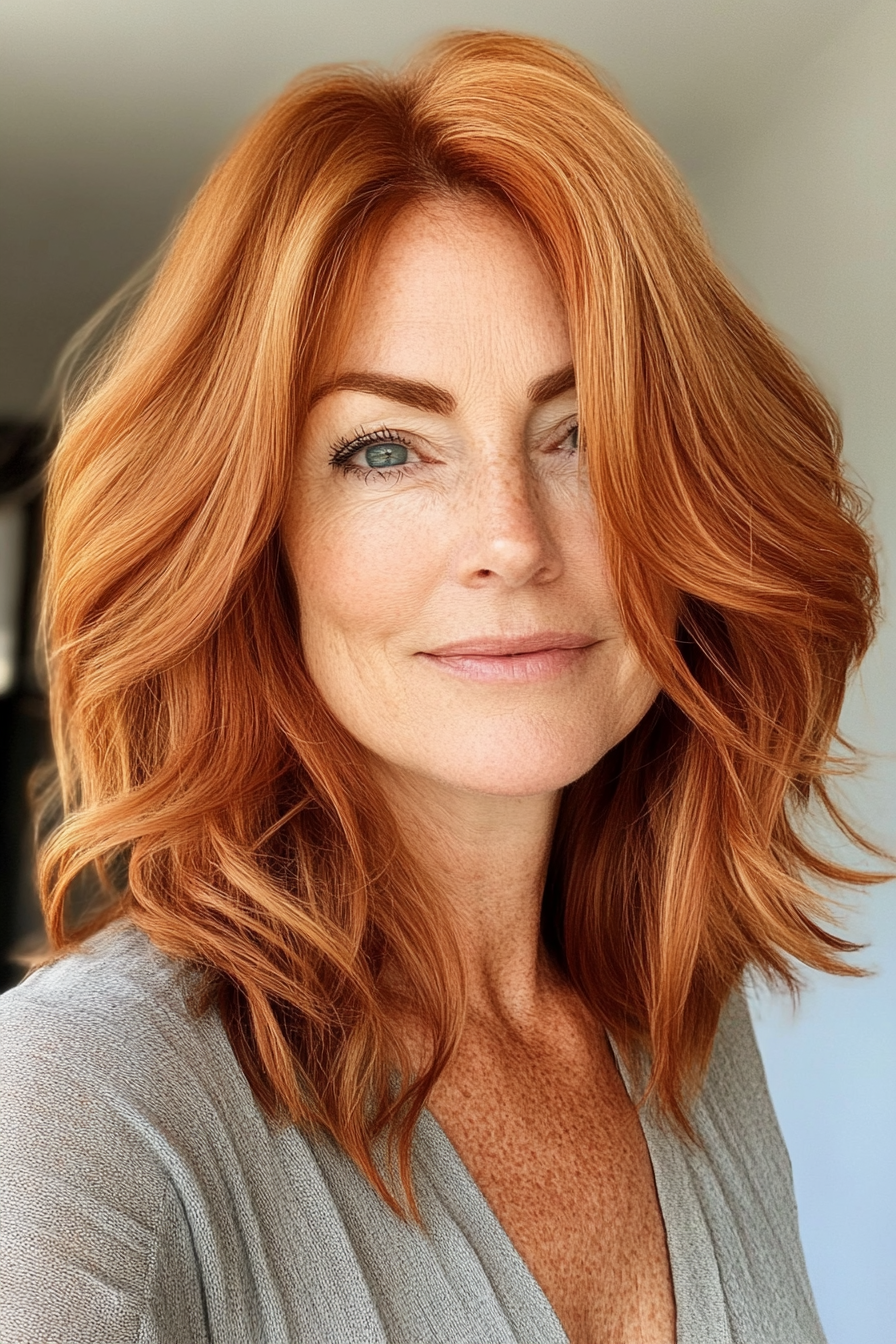 9. Long Bob with Subtle Waves – Copper (Haircuts For Older Women With Thinning Hair) - Haircuts For Older Women With Thinning Hair