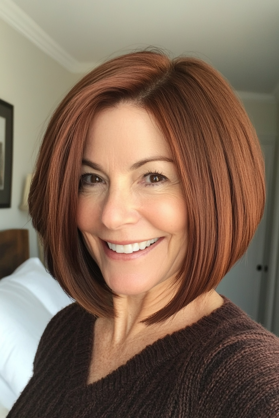 11. Blunt Cut Lob – Chestnut Brown (Haircuts For Older Women With Thinning Hair) - Haircuts For Older Women With Thinning Hair