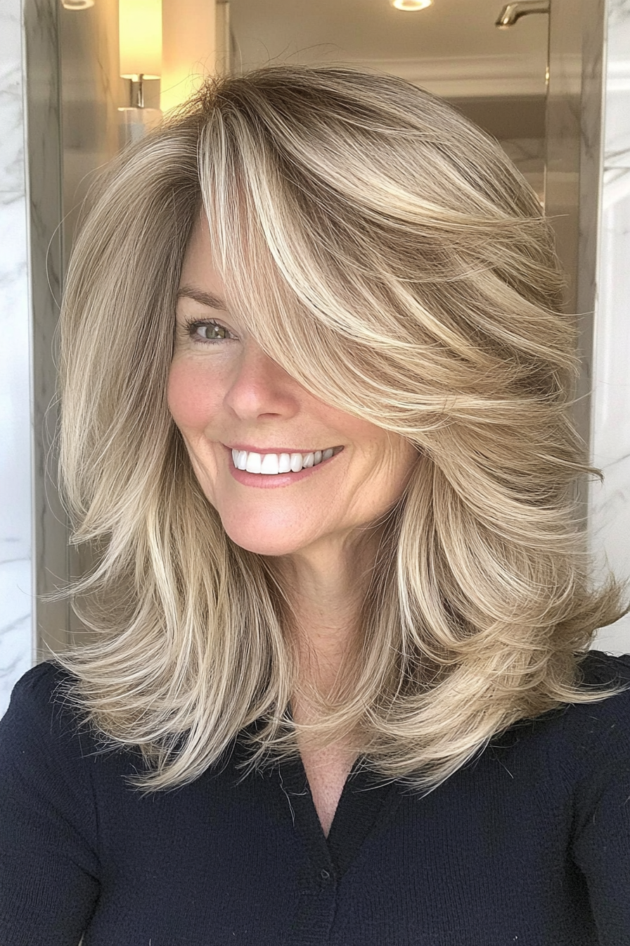 15. Medium Length Shag – Dark Blonde (Haircuts For Older Women With Thinning Hair) - Haircuts For Older Women With Thinning Hair